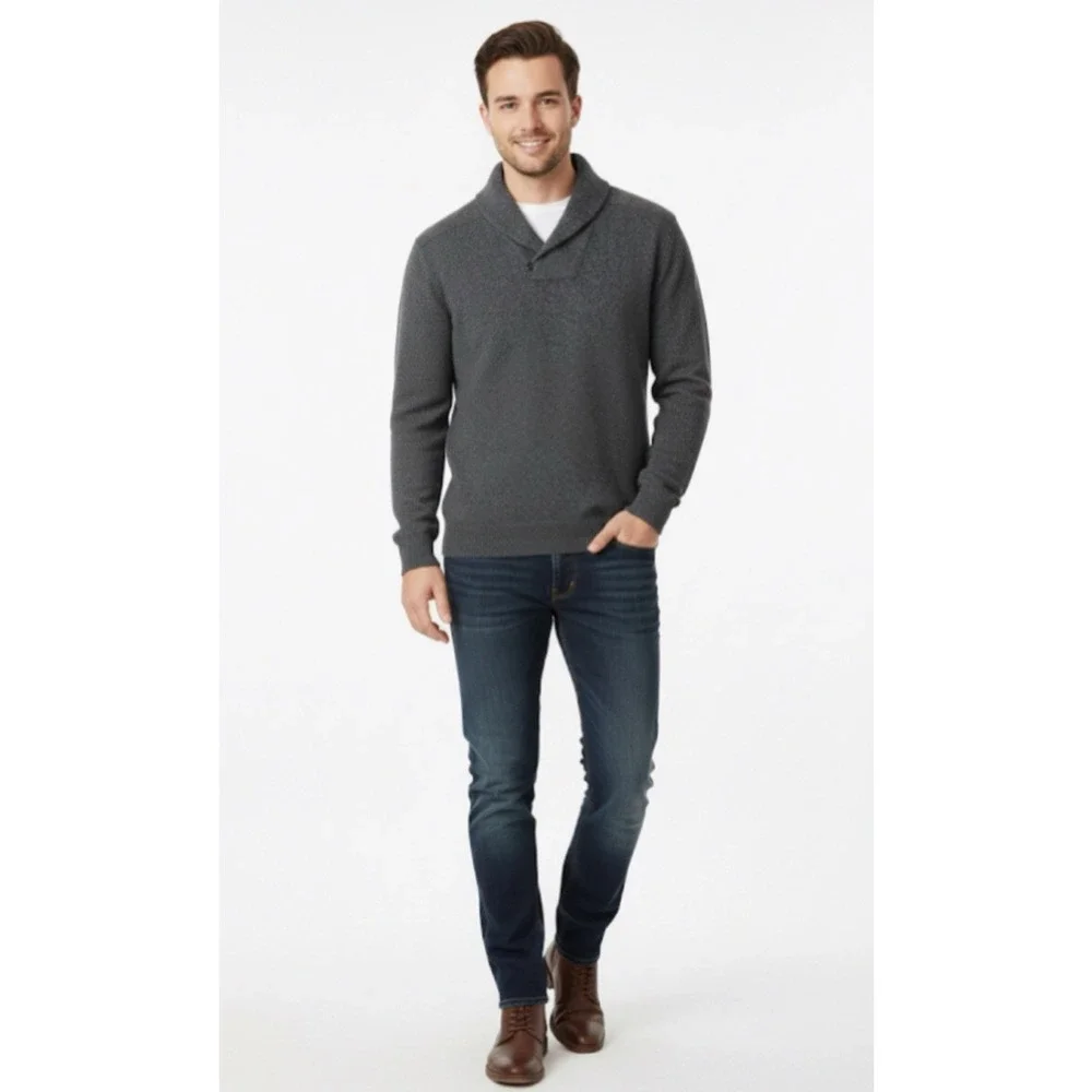 Banana Republic Mens Shawl Collar Merino Wool Gray Pullover Sweater Medium C1206